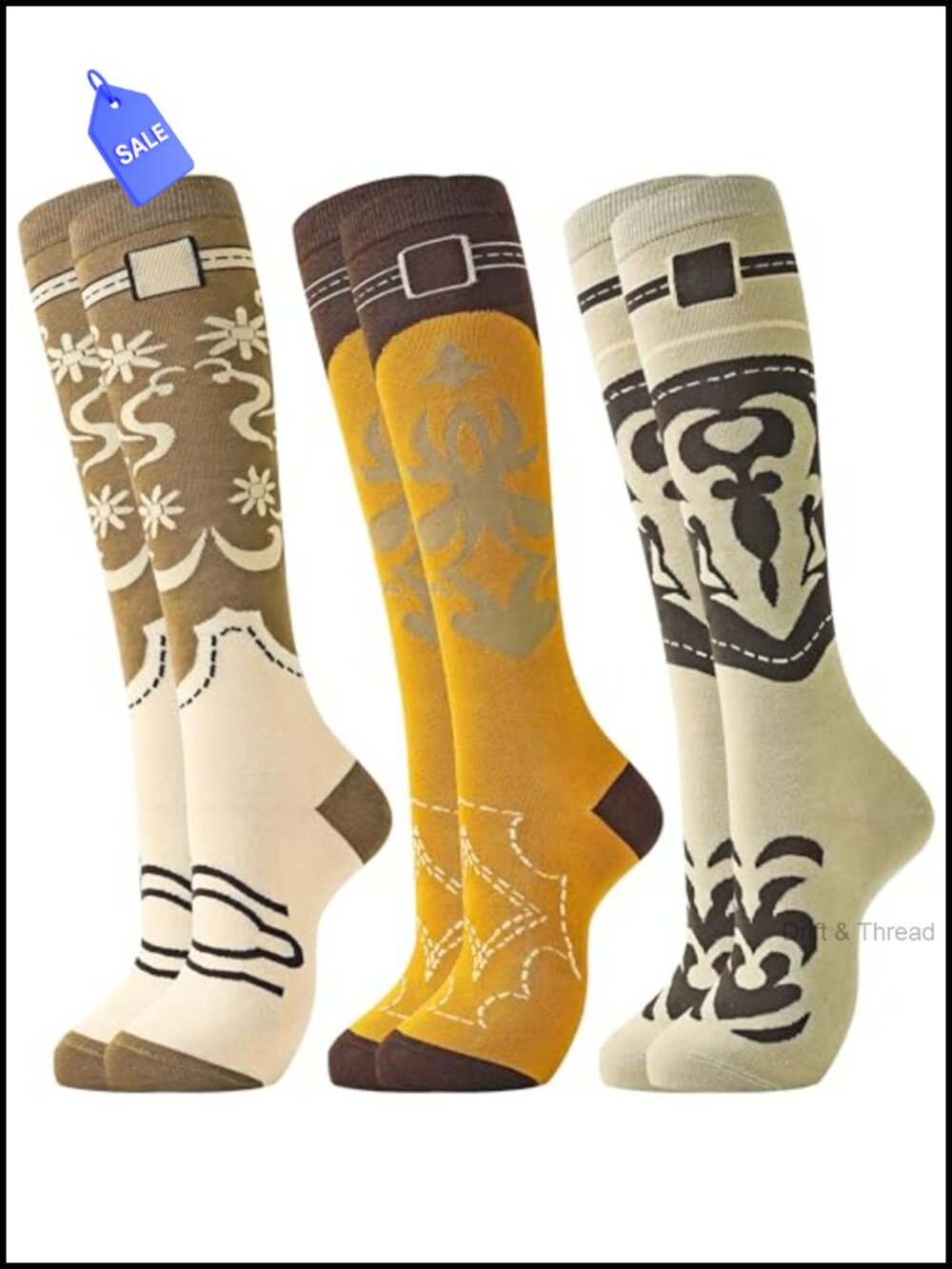 Knee High Socks for Women Cotton Boot Socks Slouch Socks 3 Pairs